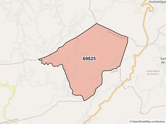 Mapa del código postal 69825, Santiago Nundiche, Oaxaca