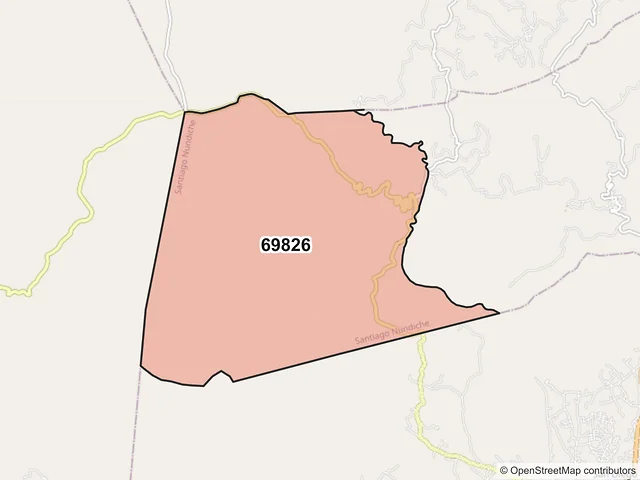 Mapa del código postal 69826, Santiago Nundiche, Oaxaca