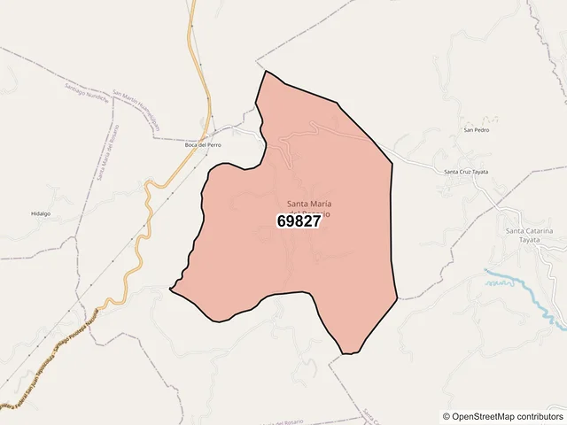 Mapa del código postal 69827, Santa María del Rosario, Oaxaca