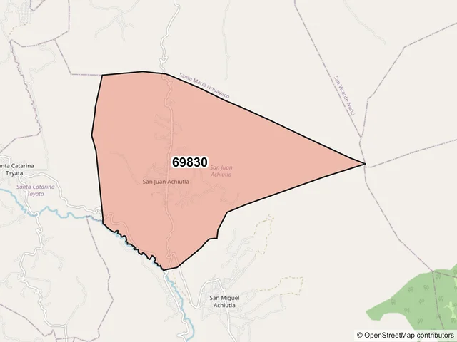 Mapa del código postal 69830, San Juan Achiutla, Oaxaca