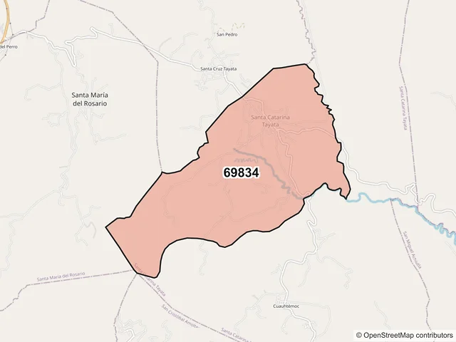 Mapa del código postal 69834, Santa Catarina Tayata, Oaxaca