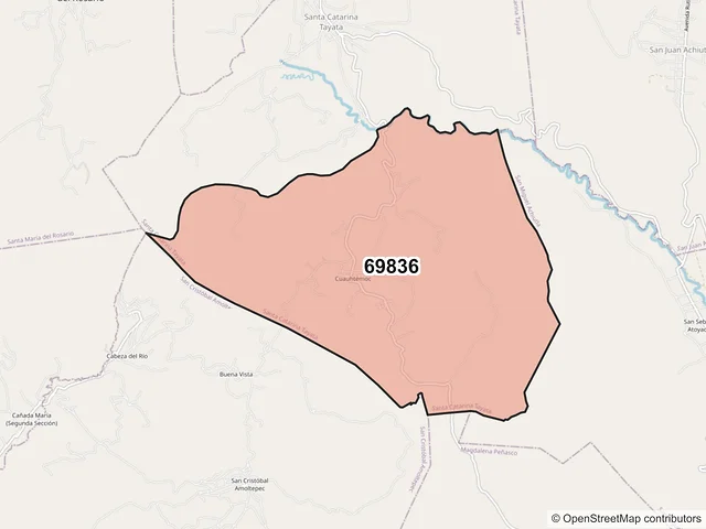 Mapa del código postal 69836, Santa Catarina Tayata, Oaxaca