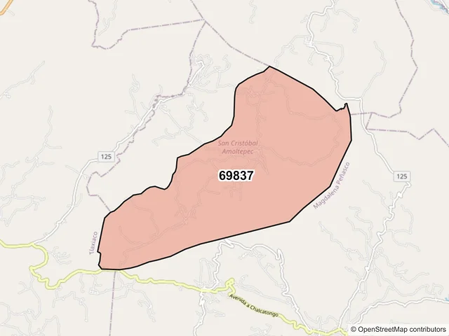 Mapa del código postal 69837, San Cristóbal Amoltepec, Oaxaca