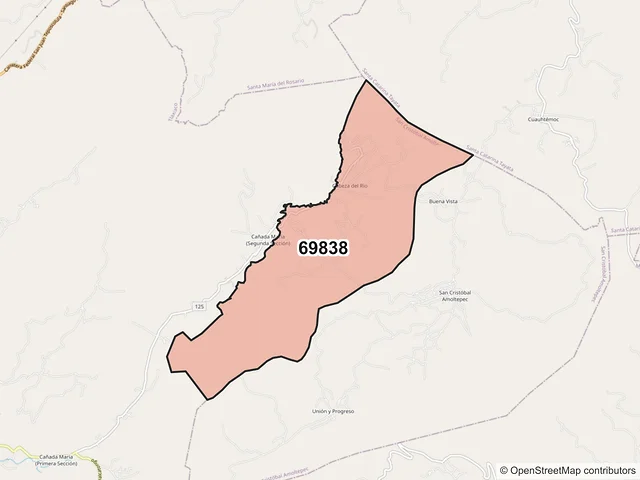 Mapa del código postal 69838, San Cristóbal Amoltepec, Oaxaca