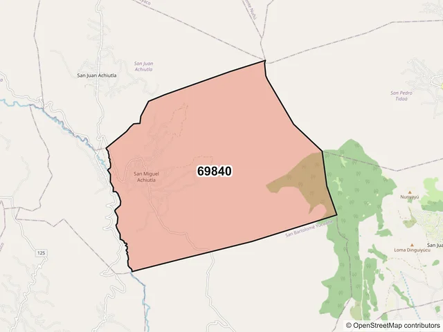 Mapa del código postal 69840, San Miguel Achiutla, Oaxaca