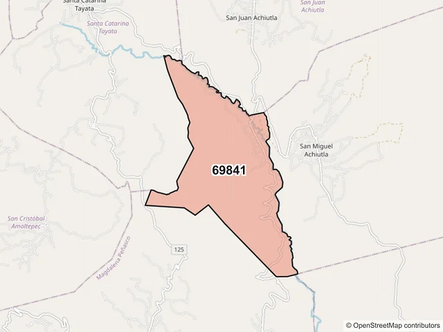 Mapa del código postal 69841, San Miguel Achiutla, Oaxaca