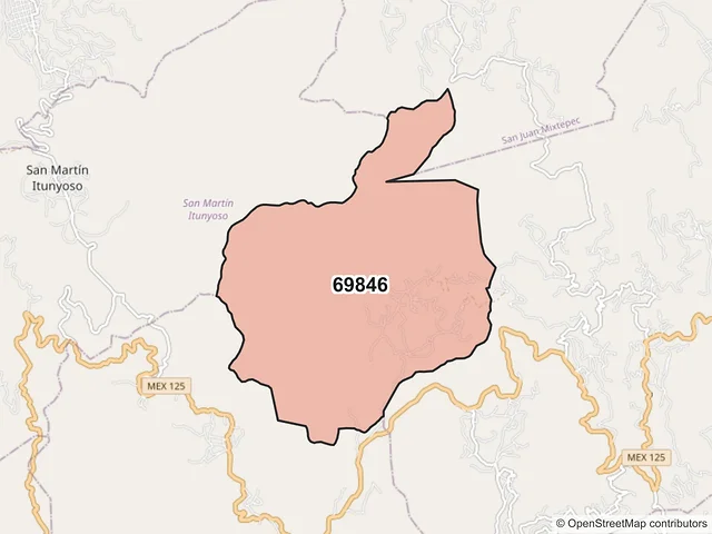 Mapa del código postal 69846, San Martín Itunyoso, Oaxaca