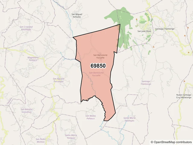 Mapa del código postal 69850, San Bartolomé Yucuañe, Oaxaca