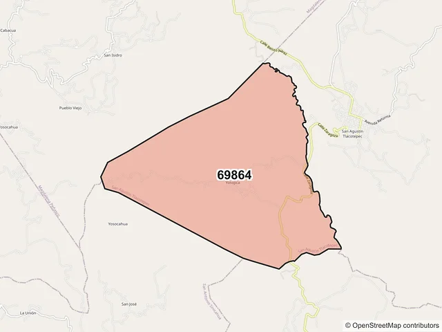 Mapa del código postal 69864, San Agustín Tlacotepec, Oaxaca
