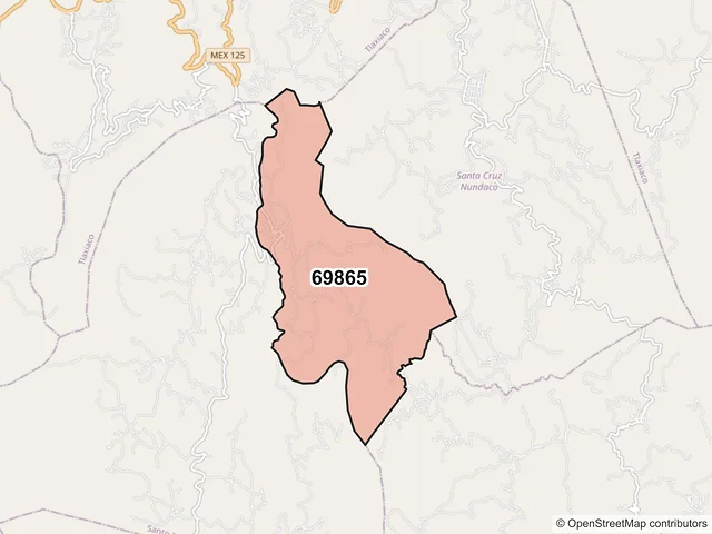Mapa del código postal 69865, Santo Tomás Ocotepec, Oaxaca