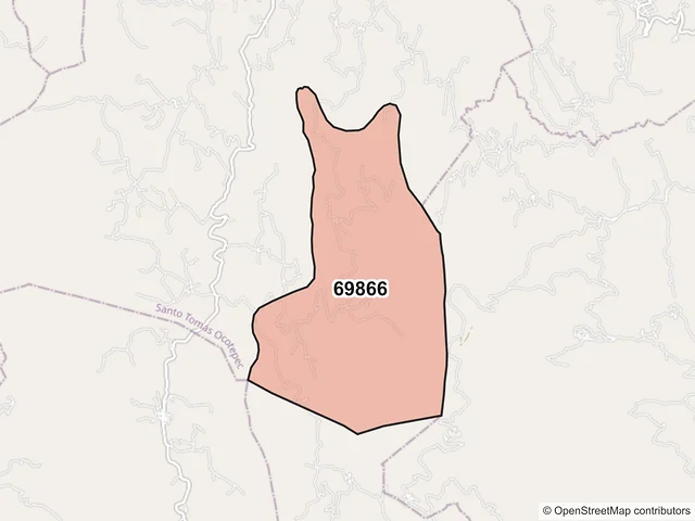 Mapa del código postal 69866, Santo Tomás Ocotepec, Oaxaca