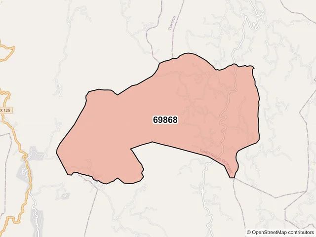 Mapa del código postal 69868, Santo Tomás Ocotepec, Oaxaca
