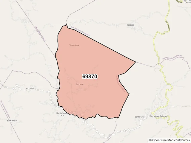Mapa del código postal 69870, San Antonio Sinicahua, Oaxaca