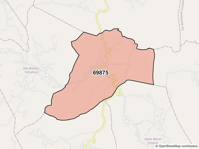 Mapa del código postal 69875, San Mateo Peñasco, Oaxaca