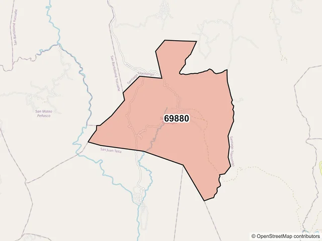 Mapa del código postal 69880, Santa María Tataltepec, Oaxaca