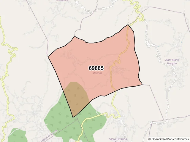 Mapa del código postal 69885, San Pedro Molinos, Oaxaca