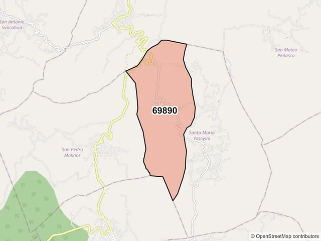 Mapa del código postal 69890, Santa María Yosoyúa, Oaxaca
