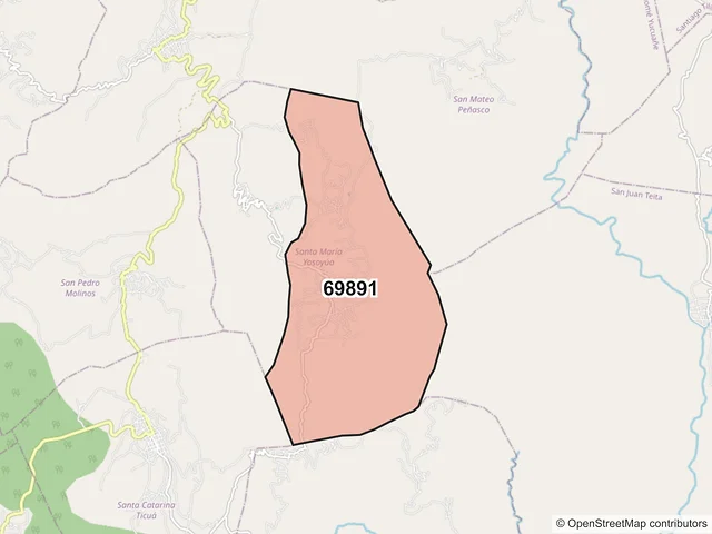 Mapa del código postal 69891, Santa María Yosoyúa, Oaxaca