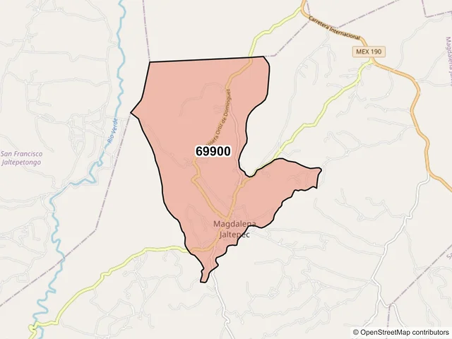 Mapa del código postal 69900, Magdalena Jaltepec, Oaxaca