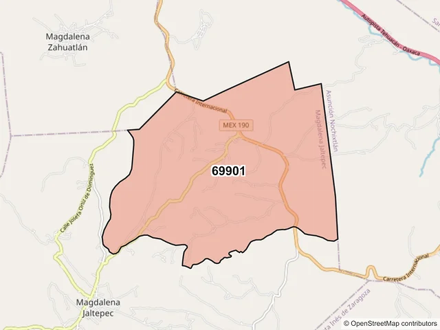 Mapa del código postal 69901, Magdalena Jaltepec, Oaxaca