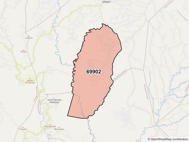 Mapa del código postal 69902, Magdalena Jaltepec, Oaxaca