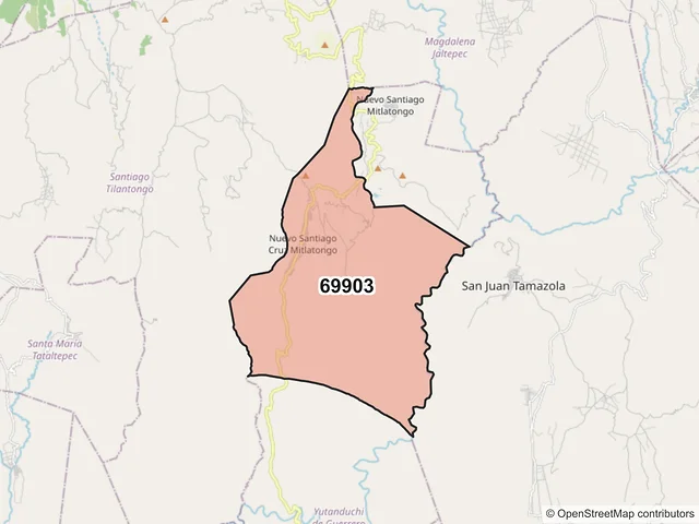 Mapa del código postal 69903, Magdalena Jaltepec, Oaxaca