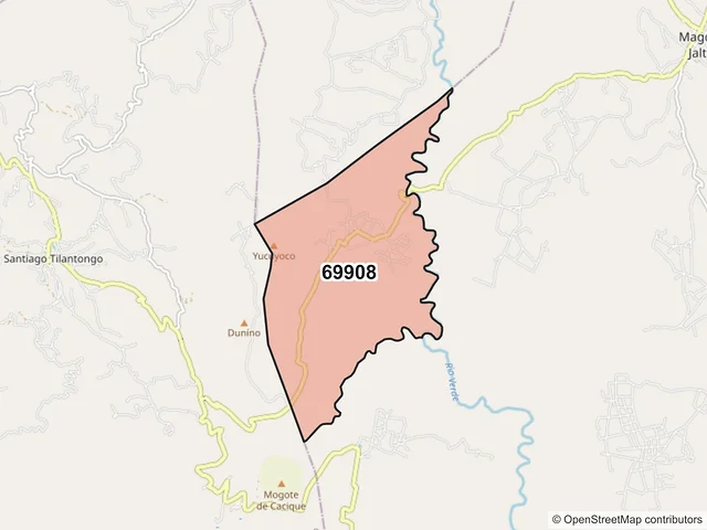 Mapa del código postal 69908, Magdalena Jaltepec, Oaxaca
