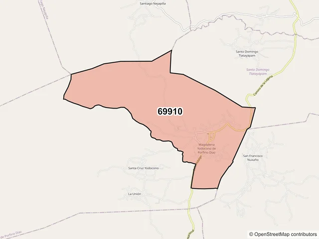 Mapa del código postal 69910, Magdalena Yodocono de Porfirio Díaz, Oaxaca
