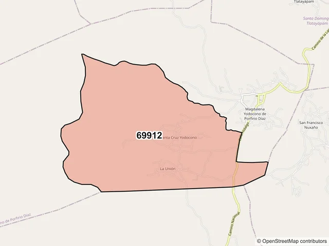 Mapa del código postal 69912, Magdalena Yodocono de Porfirio Díaz, Oaxaca