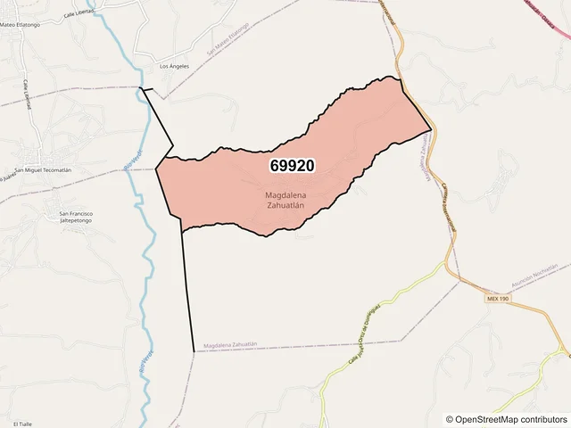 Mapa del código postal 69920, Magdalena Zahuatlán, Oaxaca