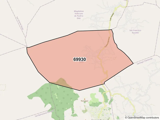 Mapa del código postal 69930, San Pedro Tidaá, Oaxaca