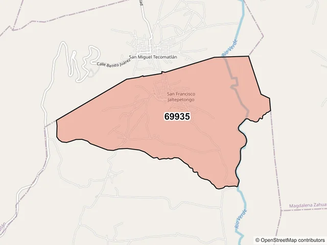 Mapa del código postal 69935, San Francisco Jaltepetongo, Oaxaca