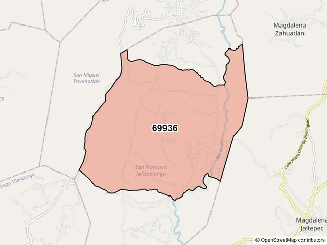 Mapa del código postal 69936, San Francisco Jaltepetongo, Oaxaca