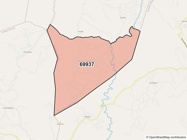 Mapa del código postal 69937, San Francisco Jaltepetongo, Oaxaca