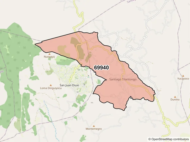 Mapa del código postal 69940, Santiago Tilantongo, Oaxaca