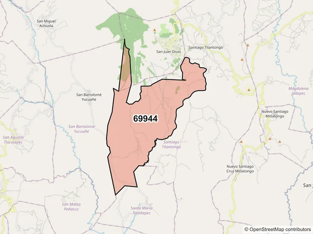 Mapa del código postal 69944, Santiago Tilantongo, Oaxaca
