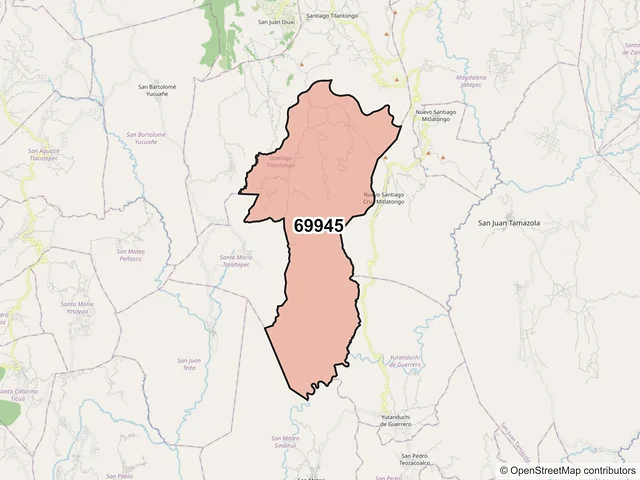 Mapa del código postal 69945, Santiago Tilantongo, Oaxaca