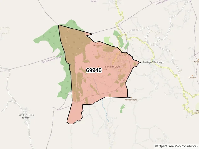 Mapa del código postal 69946, San Juan Diuxi, Oaxaca