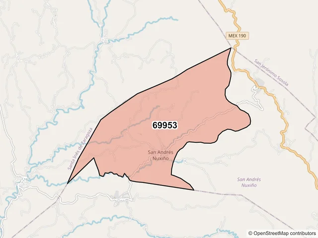 Mapa del código postal 69953, San Andrés Nuxiño, Oaxaca