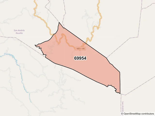 Mapa del código postal 69954, San Andrés Nuxiño, Oaxaca