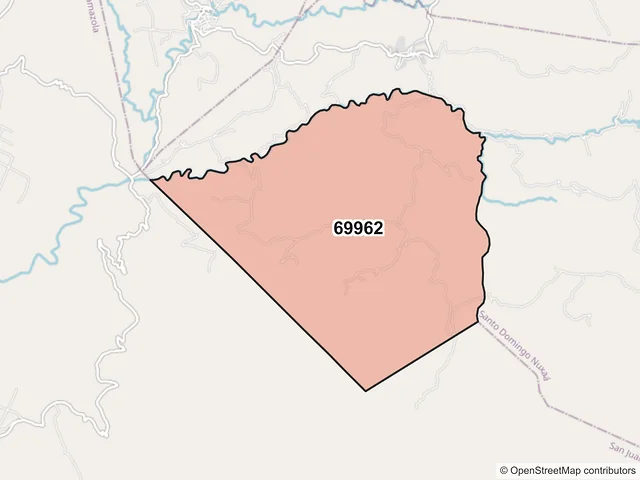 Mapa del código postal 69962, Santo Domingo Nuxaá, Oaxaca