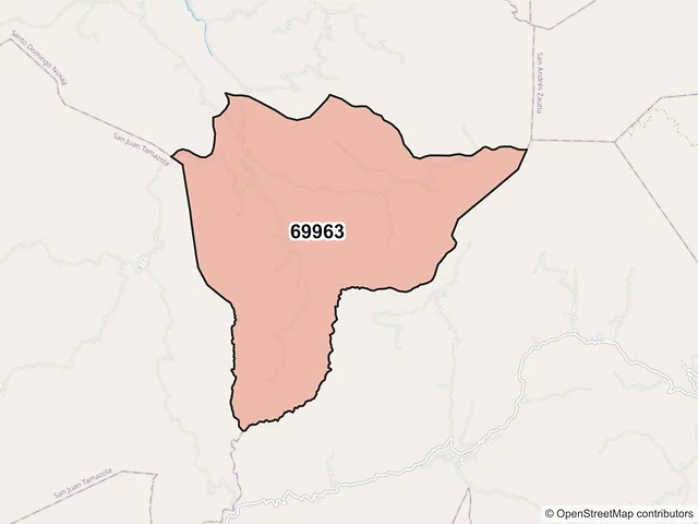 Mapa del código postal 69963, Santo Domingo Nuxaá, Oaxaca