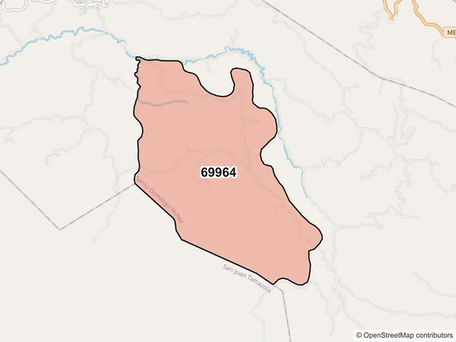 Mapa del código postal 69964, Santo Domingo Nuxaá, Oaxaca