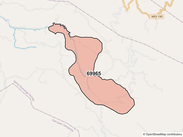 Mapa del código postal 69965, Santo Domingo Nuxaá, Oaxaca