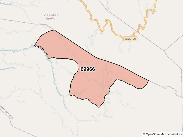 Mapa del código postal 69966, Santo Domingo Nuxaá, Oaxaca