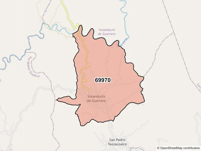 Mapa del código postal 69970, Yutanduchi de Guerrero, Oaxaca