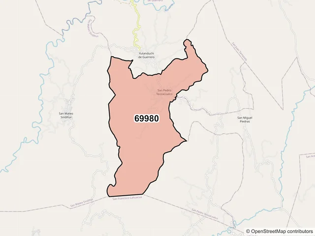 Mapa del código postal 69980, San Pedro Teozacoalco, Oaxaca