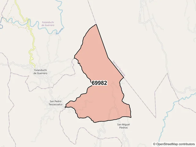 Mapa del código postal 69982, San Pedro Teozacoalco, Oaxaca