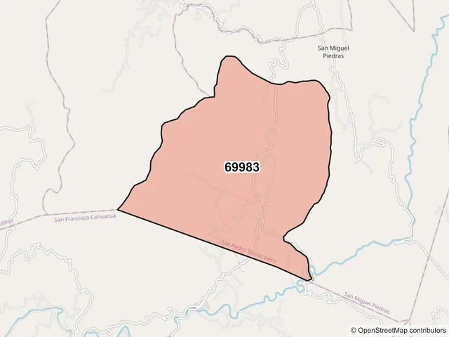 Mapa del código postal 69983, San Pedro Teozacoalco, Oaxaca