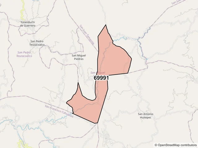 Mapa del código postal 69991, San Miguel Piedras, Oaxaca